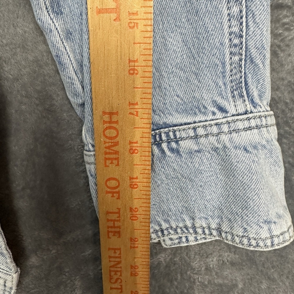 Pilcro Antropologie Denim Pullover Top Jacket Hooded Women's L/XL Pockets Snap - Picture 11 of 13